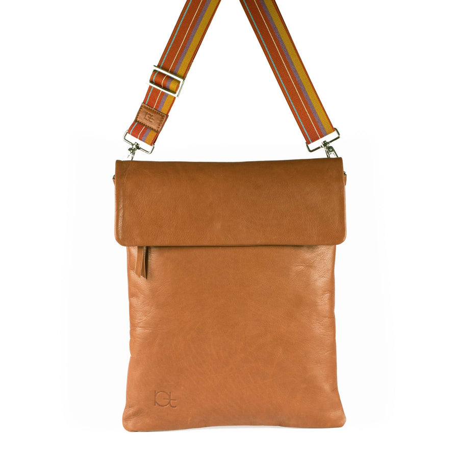 Leather Bag  Borsa Zaino cognac handmade with an elastic shoulder strap 