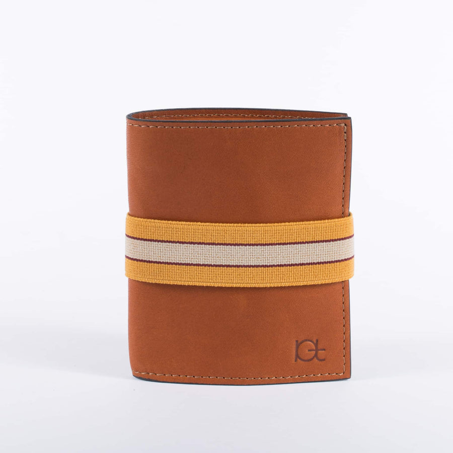 Man's leather Wallet color cognac with elastic ribbon