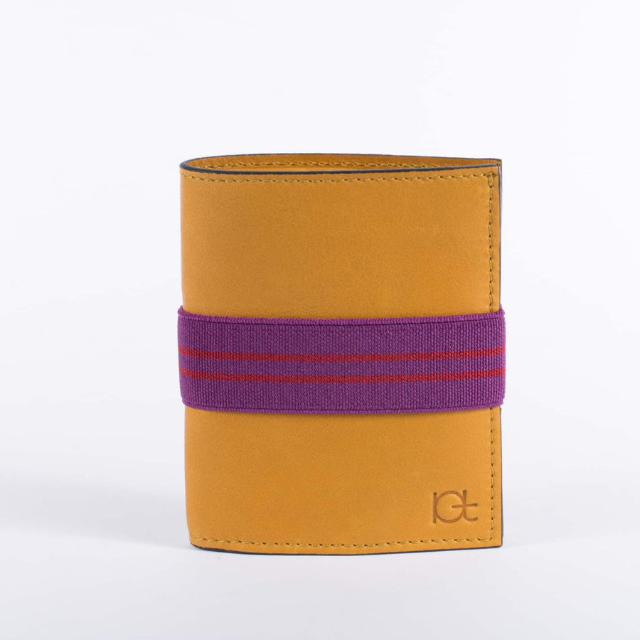 Man's leather Wallet color topazio with elastic ribbon