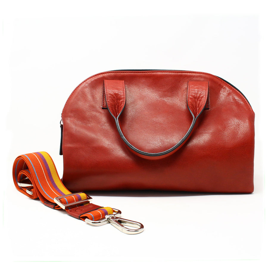 Leather Bag  Mini Professionale color rubino handmade with an elastic shoulder strap