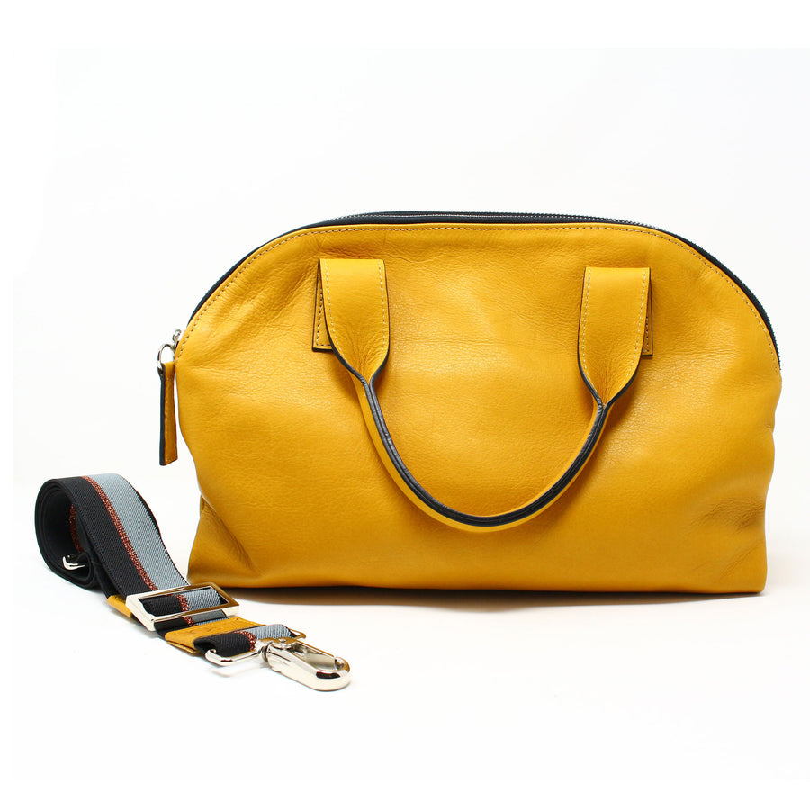 Leather Bag  Mini Professionale color topazio handmade with an elastic shoulder strap