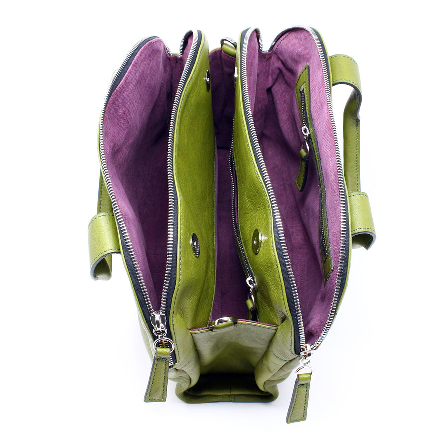 Leather Bag  Mini Professionale color verde oliva handmade with an elastic shoulder strap