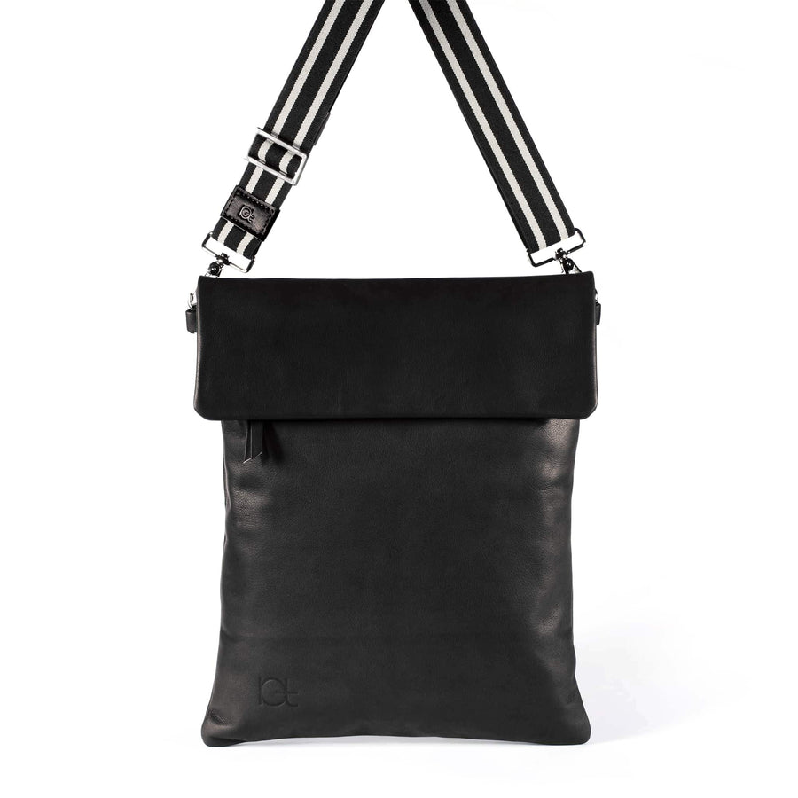Leather Bag  Borsa Zaino black handmade with an elastic shoulder strap  