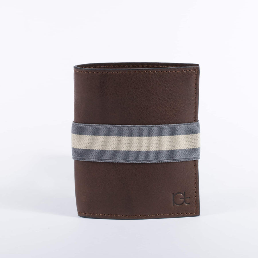 Man's leather Wallet color choko with elastic ribbon