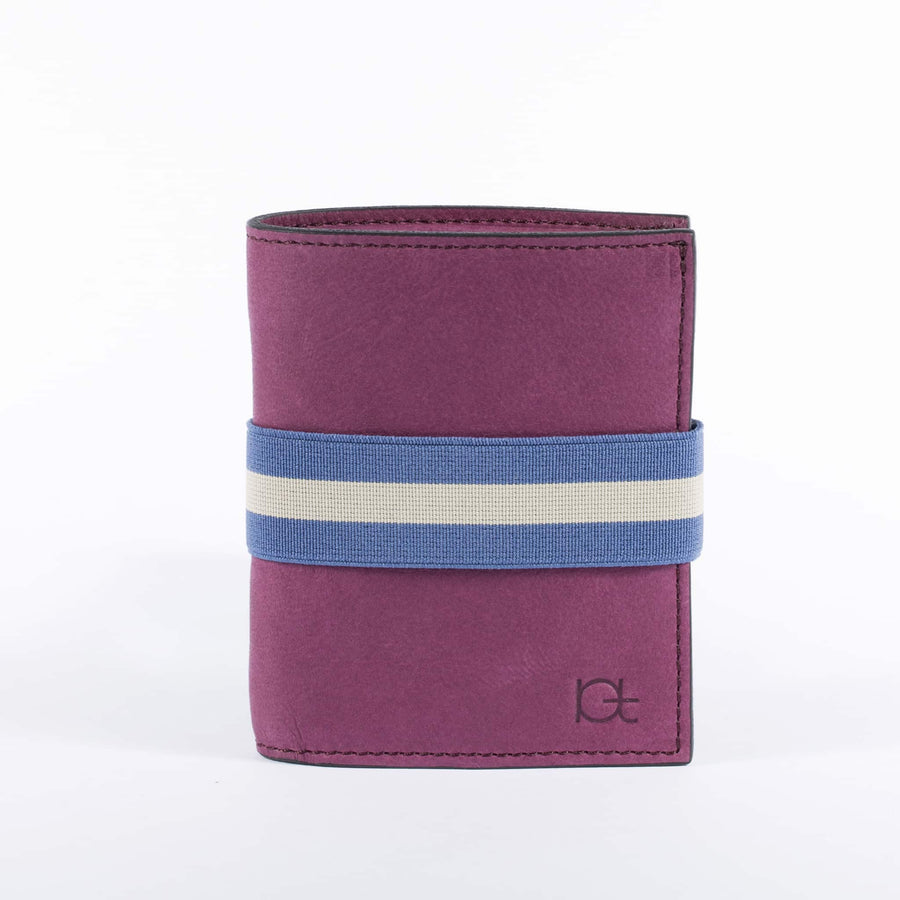 Man's leather Wallet color ciclamino with elastic ribbon
