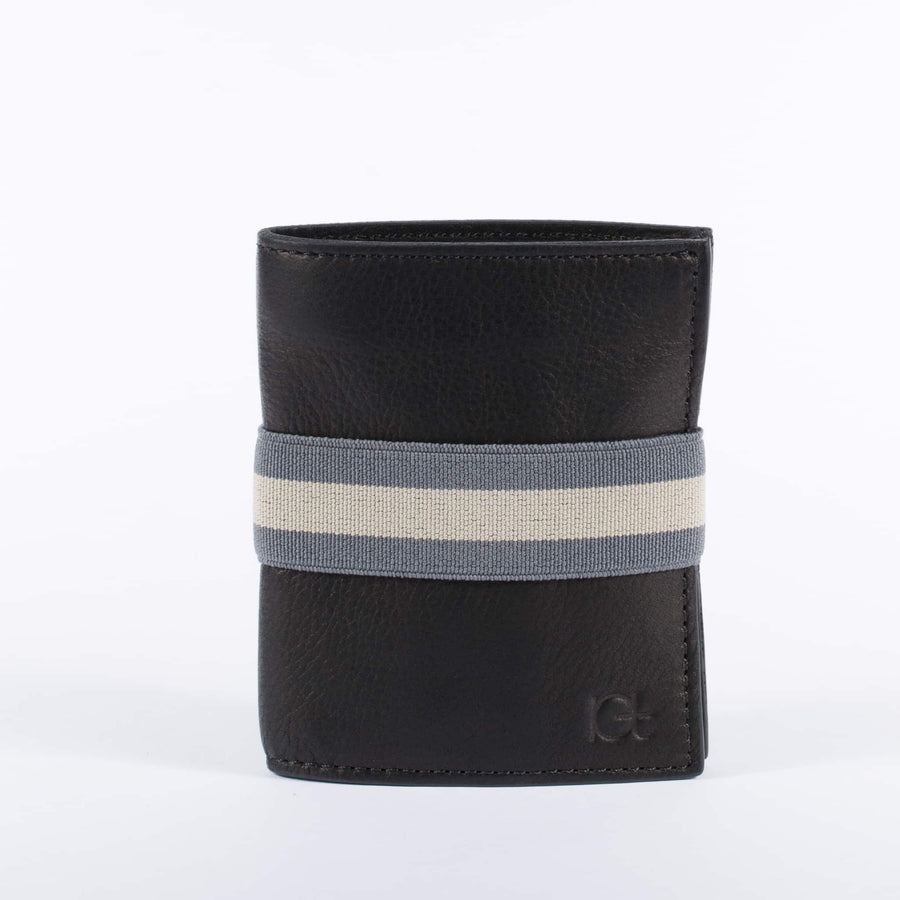 Man's leather Wallet color black with elastic ribbon
