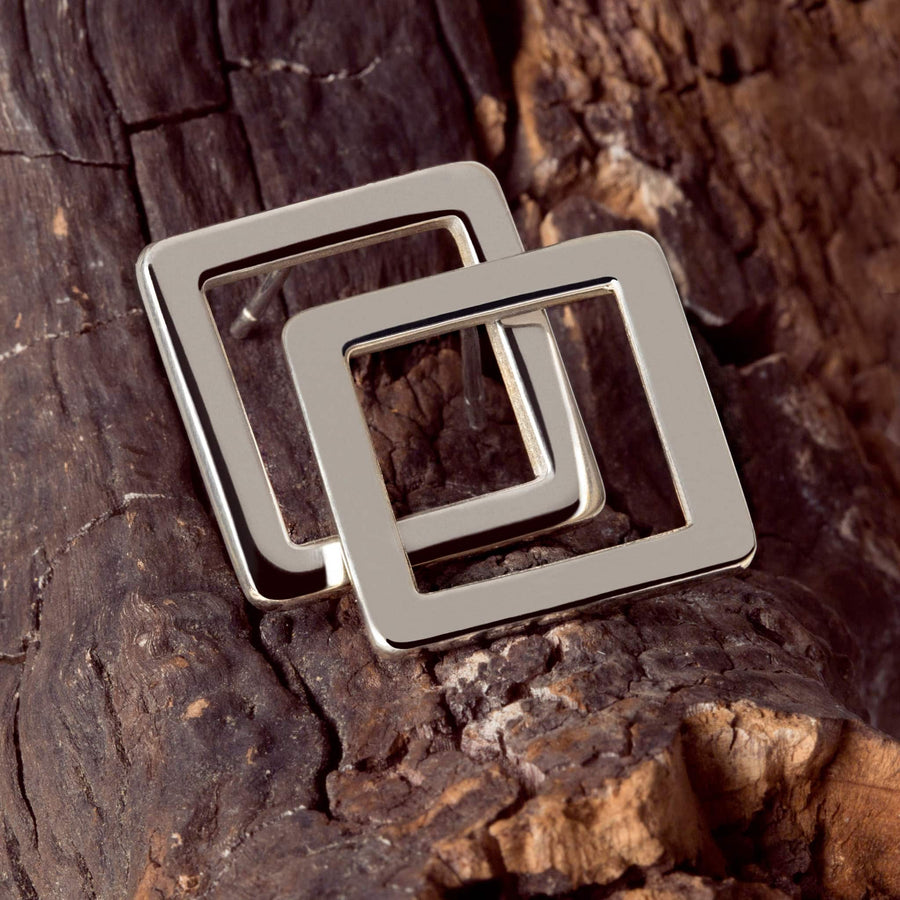 Square earrings smooth silver