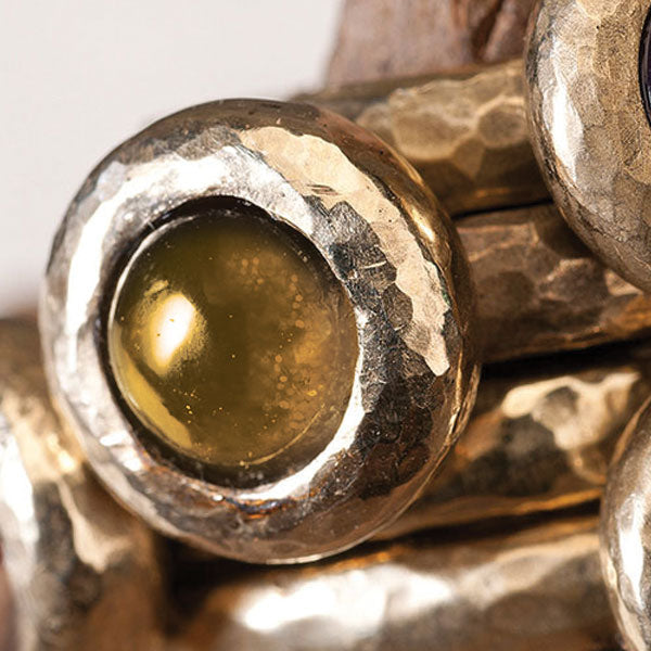ring Solista hammered bronze and gemstones handmade