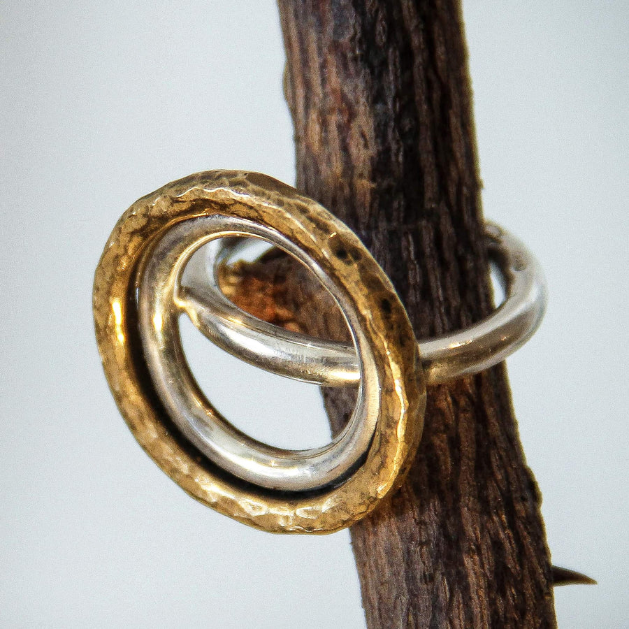 ring Unisono Var.II hammared bronze and silver handmade