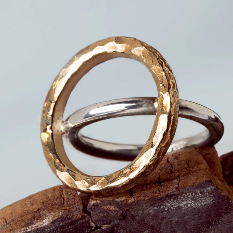 Ring Unisono hammared bronze and silver  handmade 
