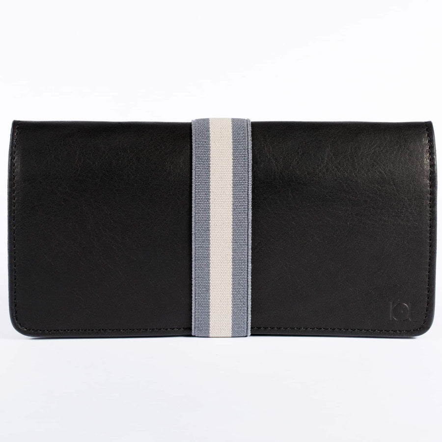 Women's leather Wallet color black handmade with elastc band 