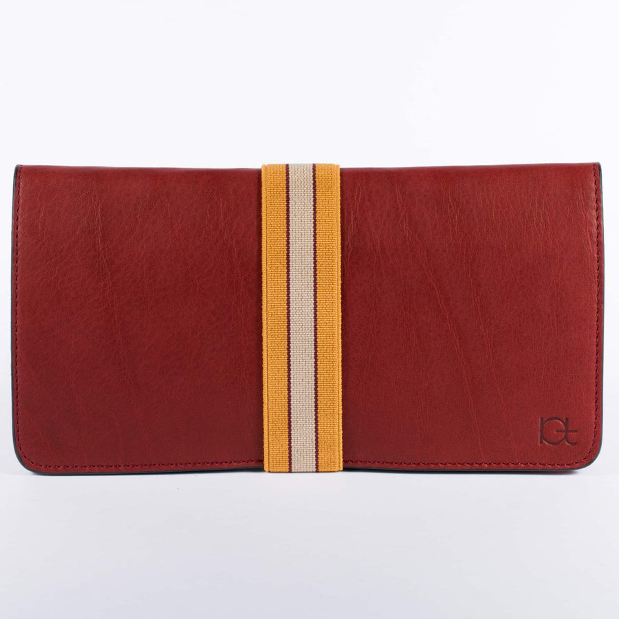 Women's leather Wallet color rubino handmade with elastic band 